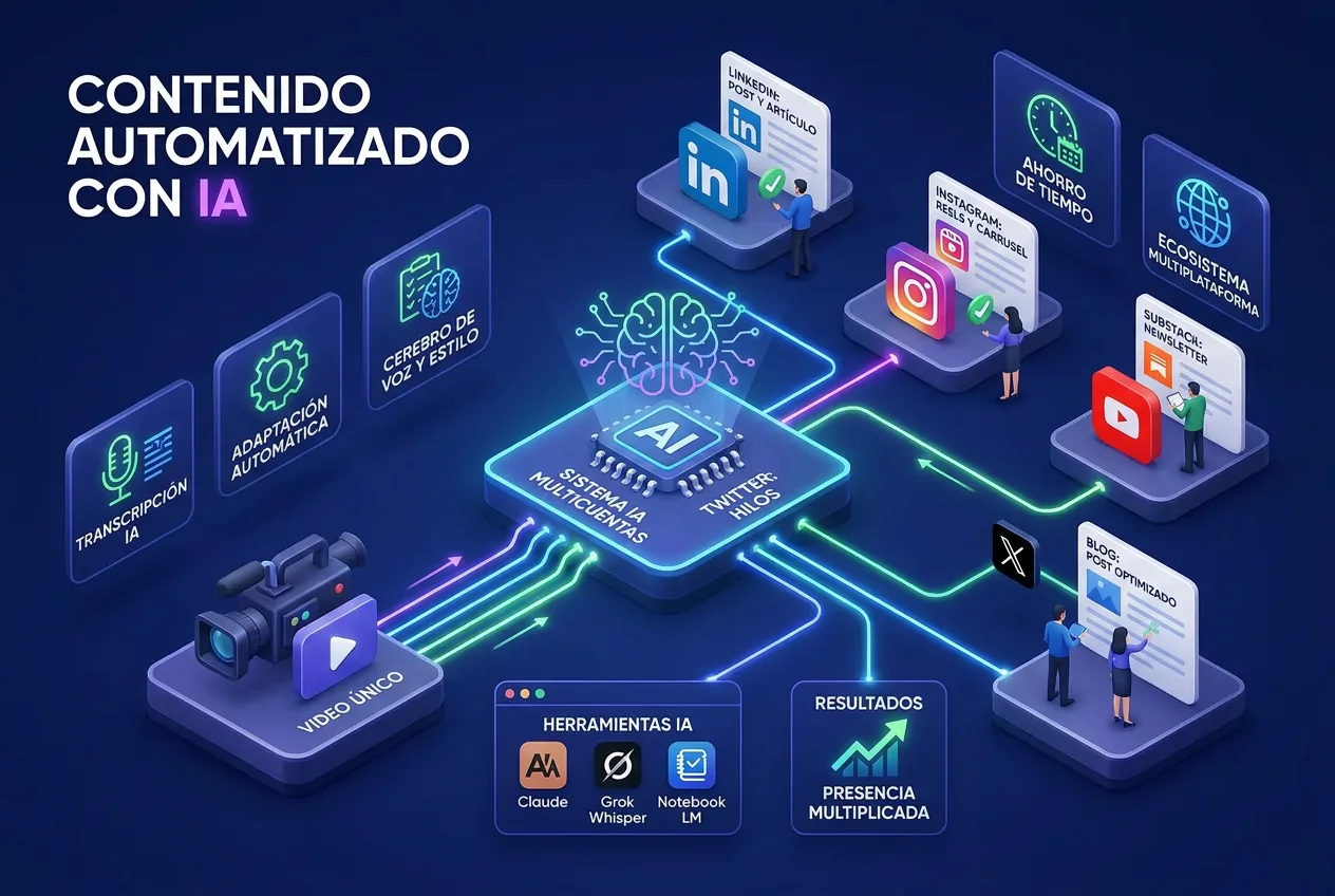 Ilustración: Sistema Multicuentas con IA: Automatizá tu Contenido