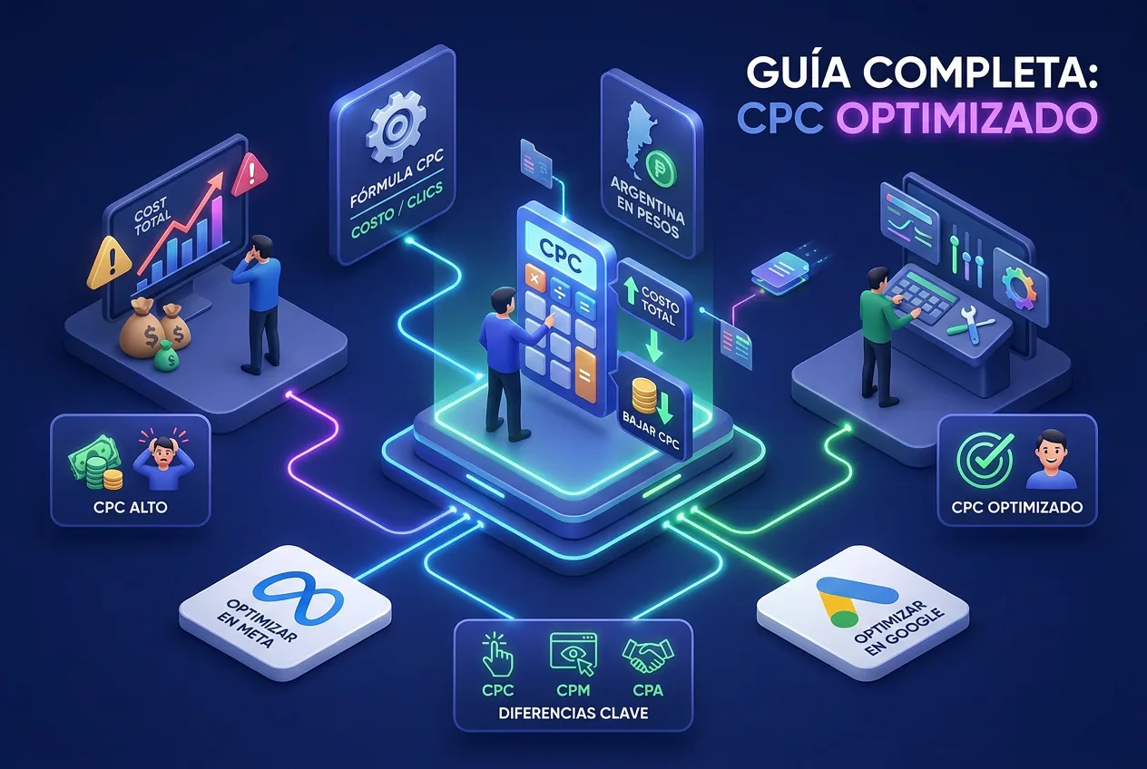 Ilustración: Qué es el CPC (costo por clic), cómo se calcula y cómo bajarlo en Meta Ads y Google Ads