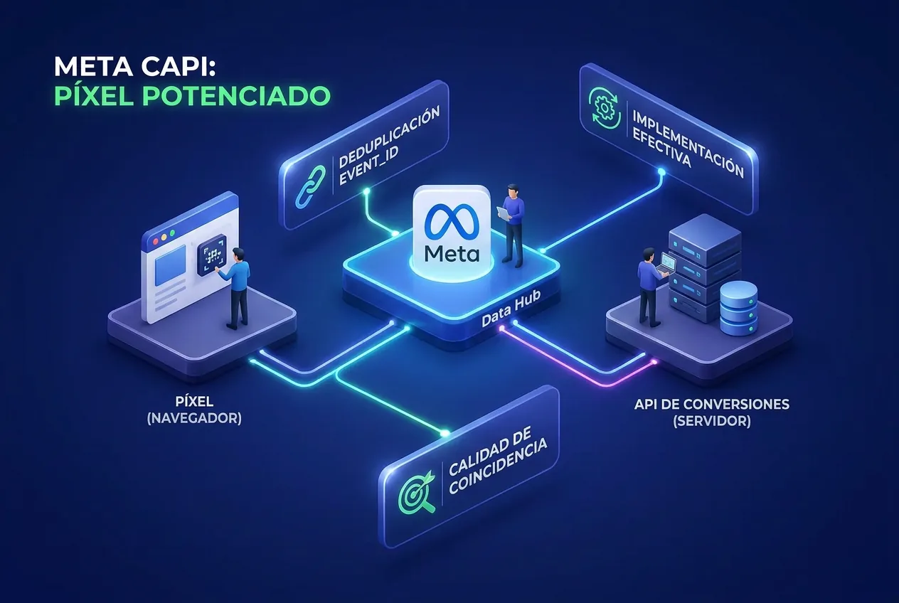 Ilustración: Qué es la API de conversiones de Meta y cómo se usa con el píxel